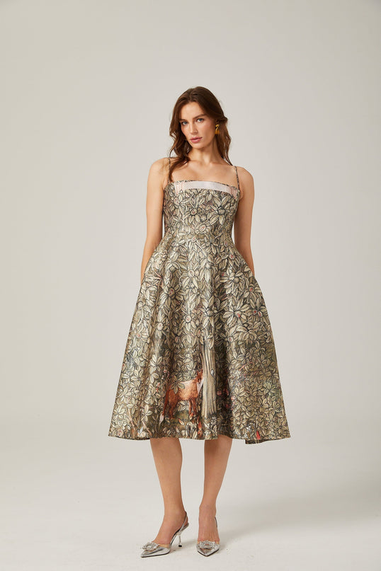 Maeve Green Jungle Print Sleeveless Midi Dress