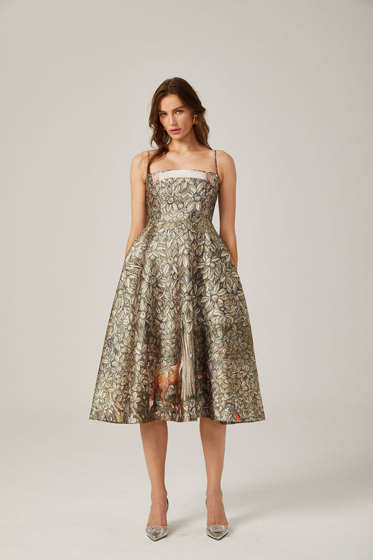 Maeve Green Jungle Print Sleeveless Midi Dress