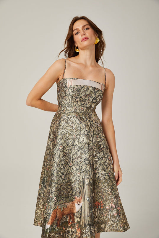 Maeve Green Jungle Print Sleeveless Midi Dress