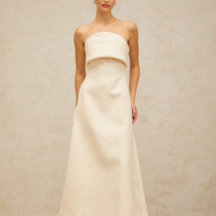 Maeve White Corset Style Midi Dress Terylene Fiber Sleeveless A-Line Flared Skirt Rear Zip Fastening