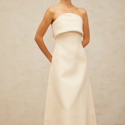Maeve White Corset Style Midi Dress Terylene Fiber Sleeveless A-line Flared Skirt Rear Zip Fastening