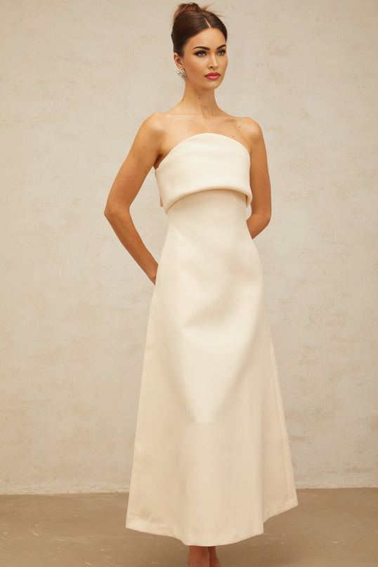 Maeve White Corset Style Midi Dress Terylene Fiber Sleeveless A-line Flared Skirt Rear Zip Fastening