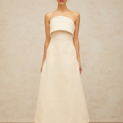 Maeve White Corset Style Midi Dress Terylene Fiber Sleeveless A-line Flared Skirt Rear Zip Fastening