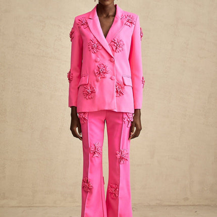 Maeve Pink Jacket Trousers Matching Set in Viscose Terylene Blend