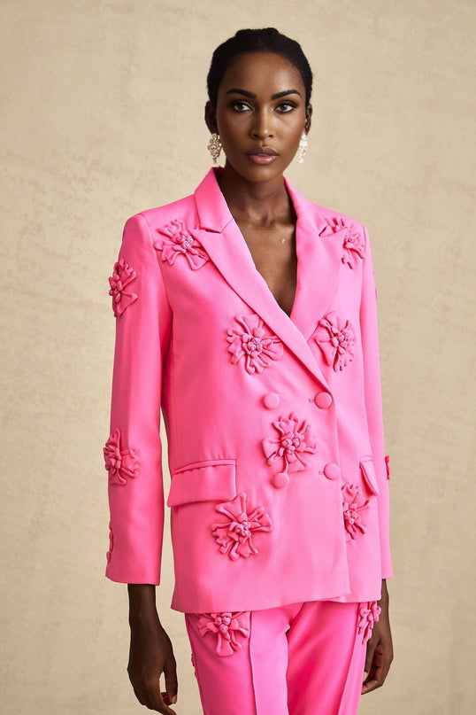 Maeve Pink Jacket Trousers Matching Set in Viscose Terylene Blend