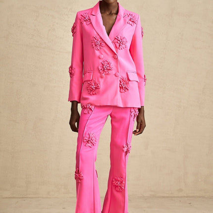 Maeve Pink Jacket Trousers Matching Set in Viscose Terylene Blend