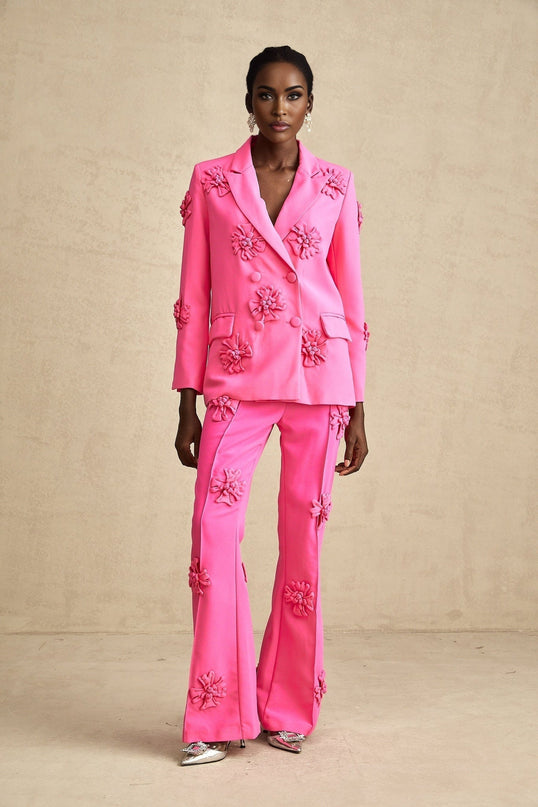 Maeve Pink Jacket Trousers Matching Set in Viscose Terylene Blend