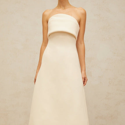 Maeve White Corset Style Midi Dress Terylene Fiber Sleeveless A-Line Flared Skirt Rear Zip Fastening