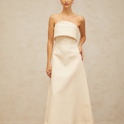 Maeve White Corset Style Midi Dress Terylene Fiber Sleeveless A-line Flared Skirt