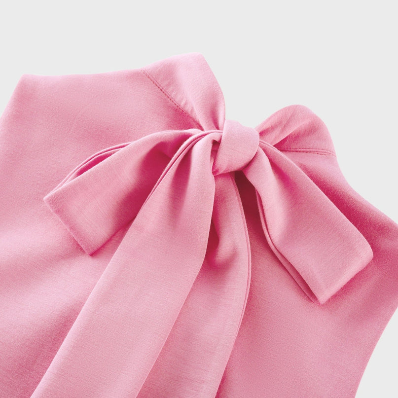 Magali Pink Sleeveless Maxi Dress with 3D Floral Appliqués and Bow-Tie Detail