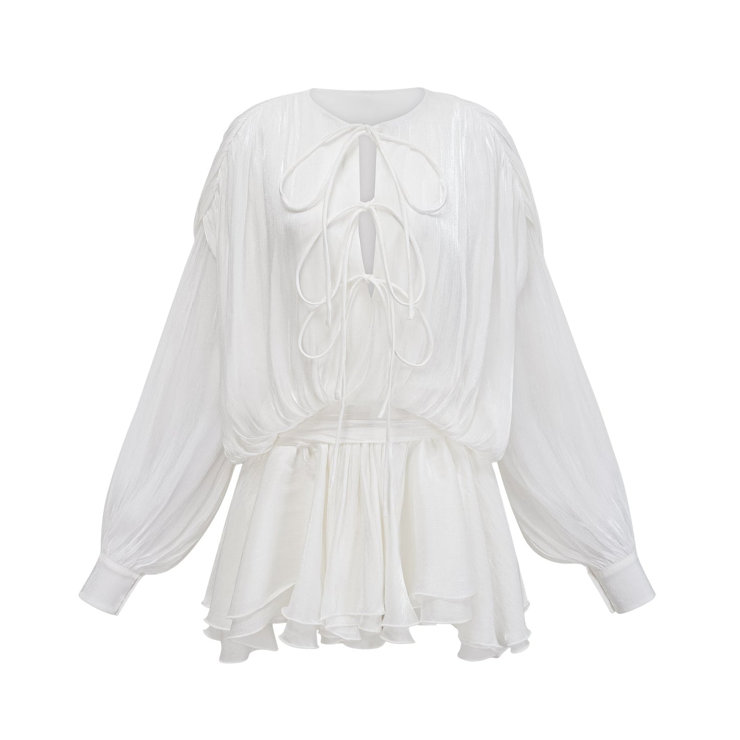 Mahault white pleated glittereffect mini dress