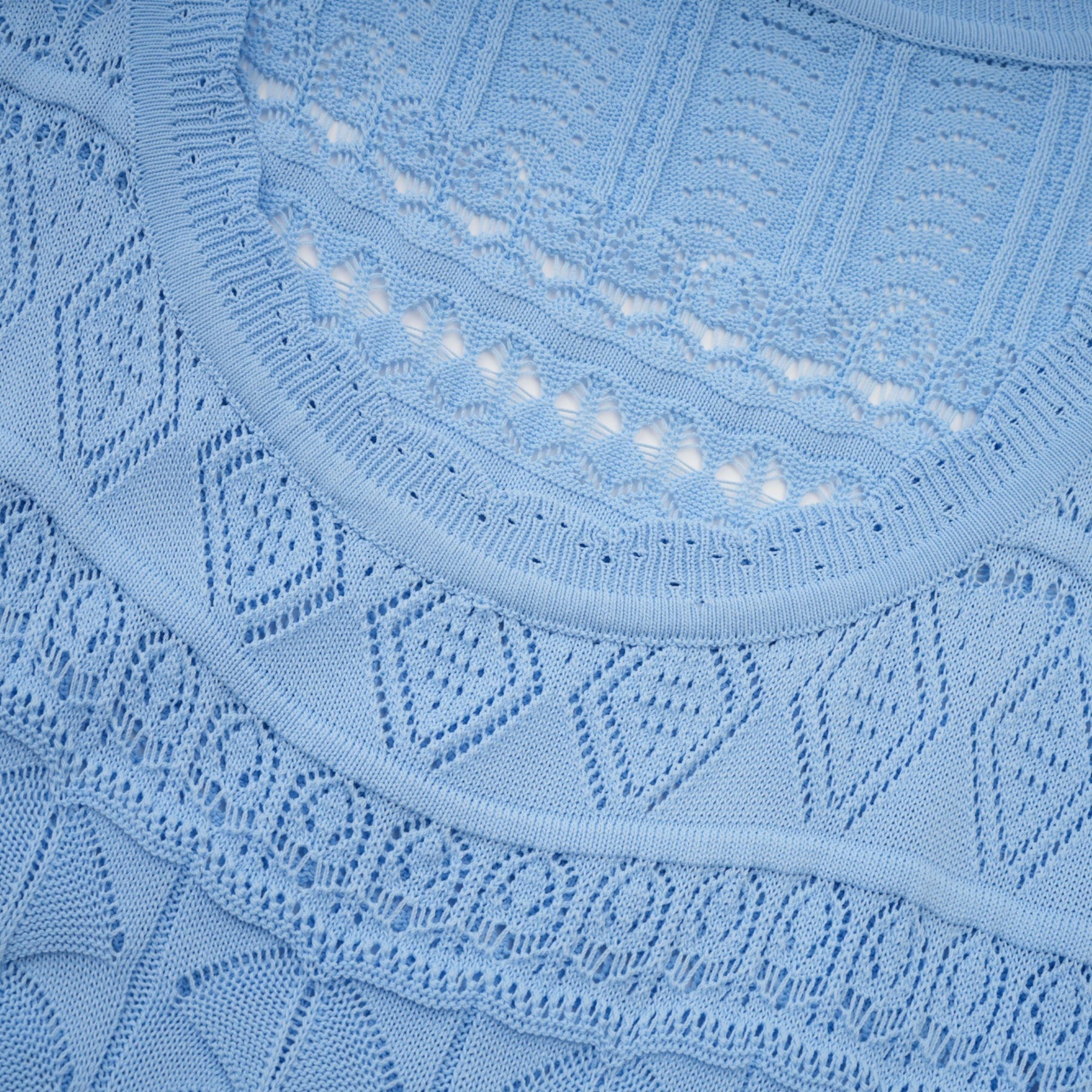 Mailys blue midi dress with crochet knit design and ruffled trim details