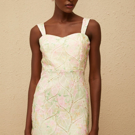 Maisie Maxi Dress in Neutrals Leaf Appliqué and Floral Print Sleeveless Elegant Design