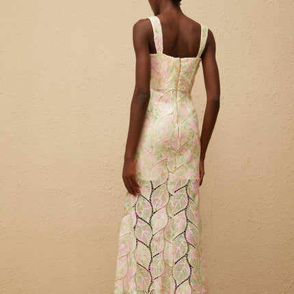 Maisie Neutrals Floral Leaf Applique Maxi Dress
