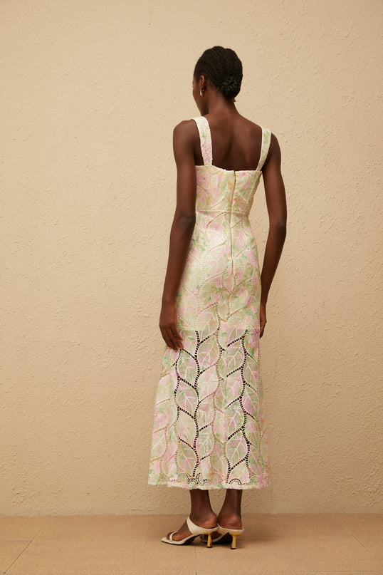Maisie Neutrals Floral Leaf Applique Maxi Dress