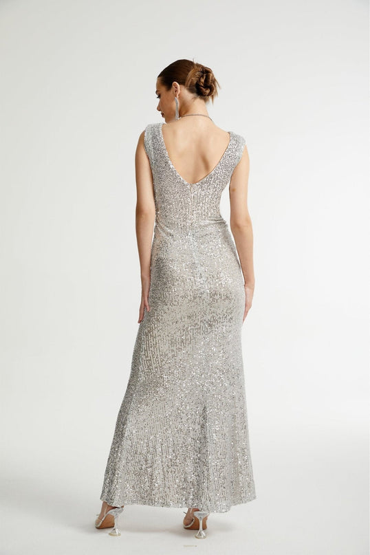 Maisie Silver Sequin Maxi Dress