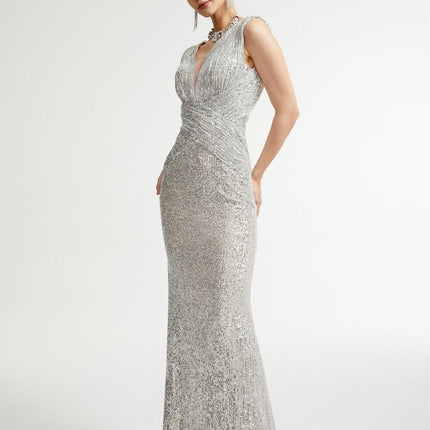 Maisie Silver Sequin Maxi Dress