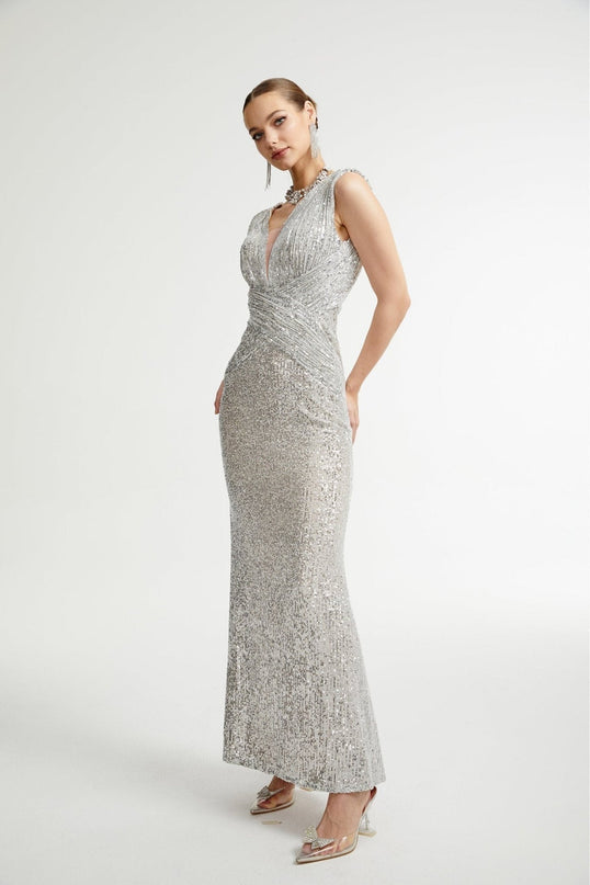 Maisie Silver Sequin Maxi Dress