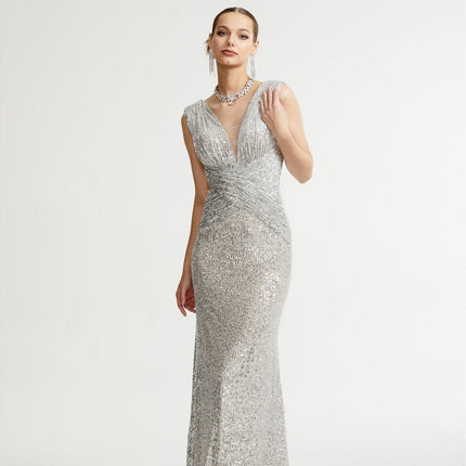 Maisie Silver Sequin Maxi Dress