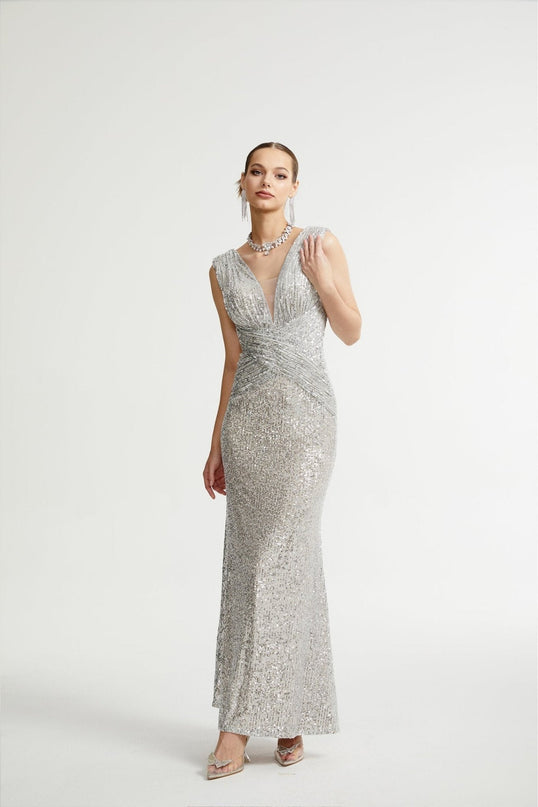Maisie Silver Sequin Maxi Dress