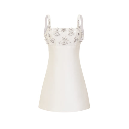 Maisie White Mini Dress with Crystal Embellishments