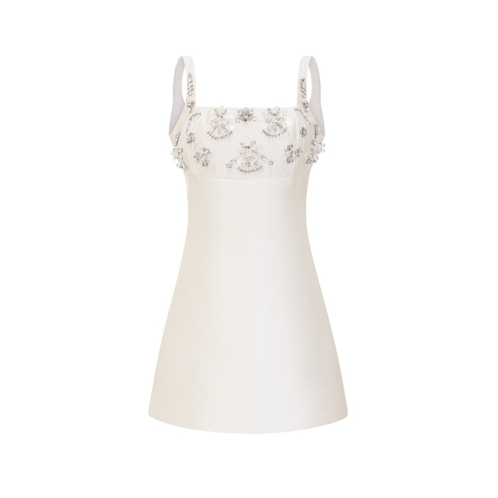 Maisie White Mini Dress with Crystal Embellishments
