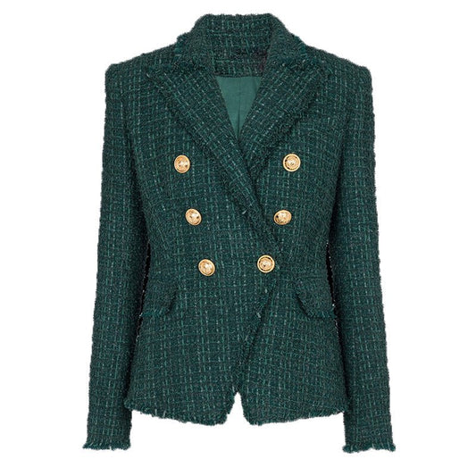 Majestic Tweed Blazer with Luxe Gold Button Accents - XXS