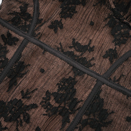 Makayla Black Lace Maxi Dress with Flared Cuffs and Tie Fastening