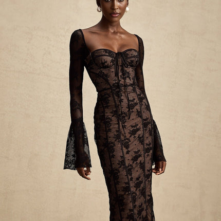 Makayla Black Lace Detail Maxi Dress