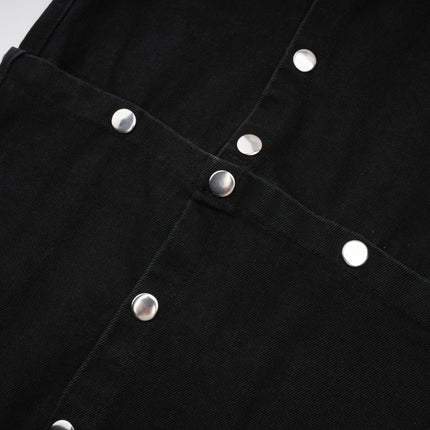 Malaya Black Buttoned Wide Leg Jeans
