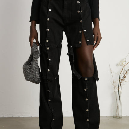 Malaya Black Jeans Buttoned Wide Leg