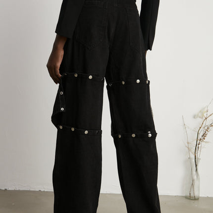 Malaya Black Jeans Buttoned Wide Leg