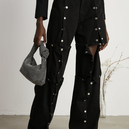 Malaya Black Jeans Buttoned Wide Leg