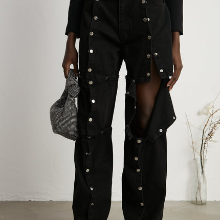 Malaya Black Jeans Buttoned Wide Leg