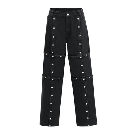 Malaya Black Wide Leg Jeans Buttoned Luxury Fashion