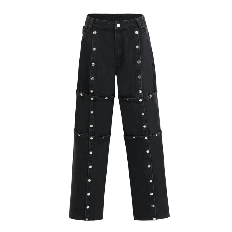 Malaya Black Wide Leg Jeans Buttoned Luxury Fashion