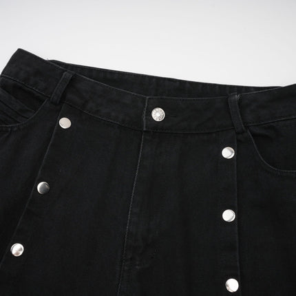 Malaya Black Wide Leg Jeans Buttoned Patch Pockets Belt Loops