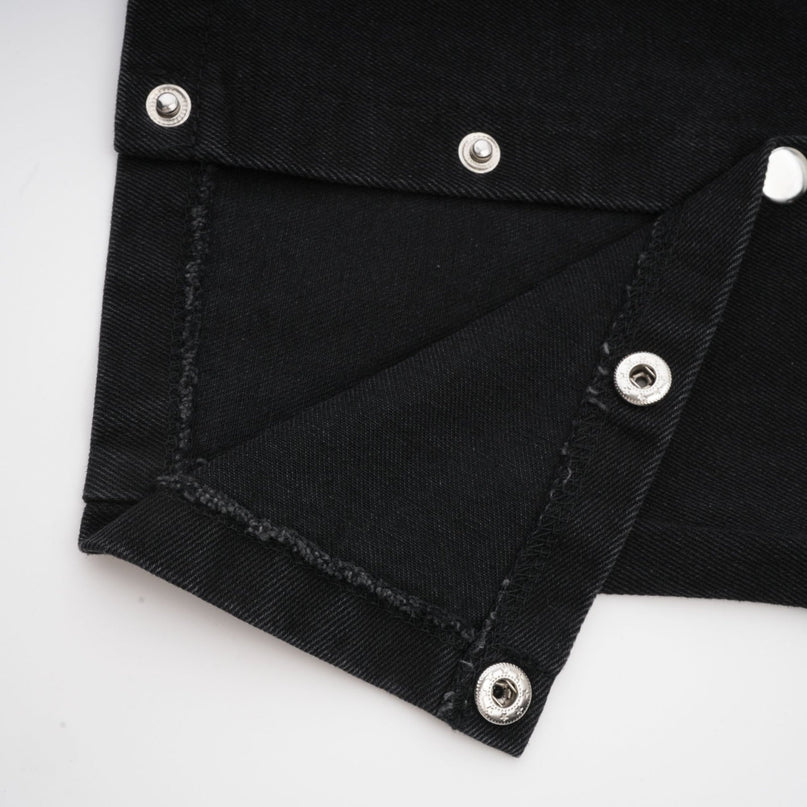 Malaya Black Wide Leg Jeans Buttoned Patch Pockets Belt Loops