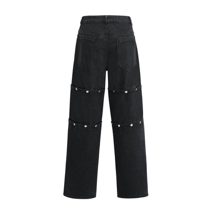 Malaya Black Wide Leg Jeans Buttoned Patch Pockets