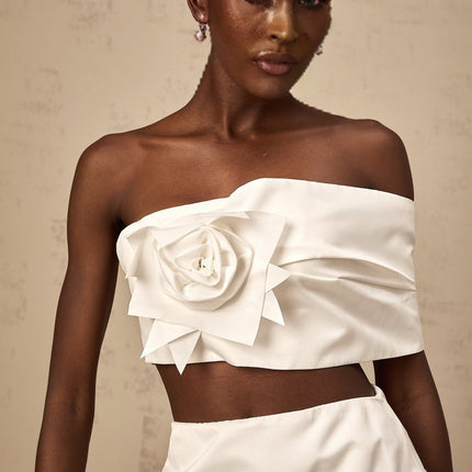 Malaya White Pleated Matching Kit Skirt Top Set