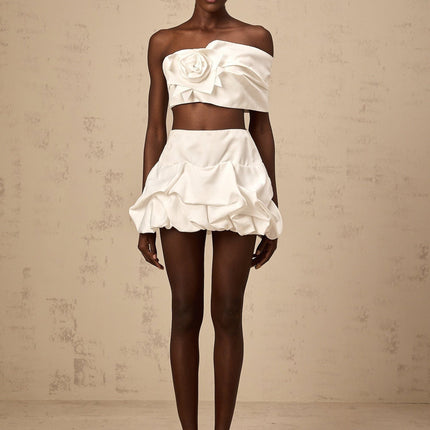 Malaya White Pleated Skirt Top Set Matching Kit