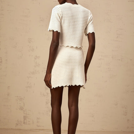 Malaya White Ruffled Hem Top Skirt Set