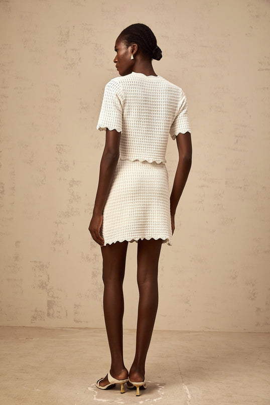 Malaya White Ruffled Hem Top Skirt Set