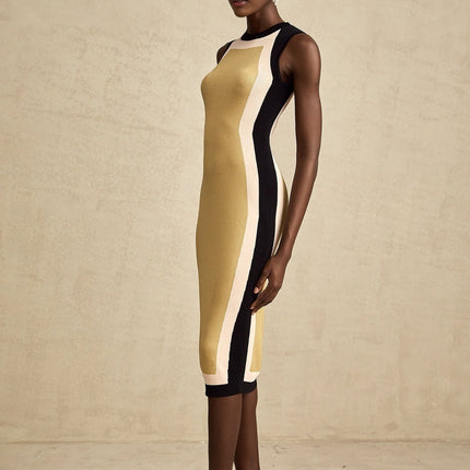 Malaya Yellow Knitted Midi Dress