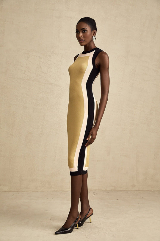 Malaya Yellow Knitted Midi Dress