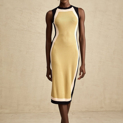 Malaya Yellow Knitted Midi Dress