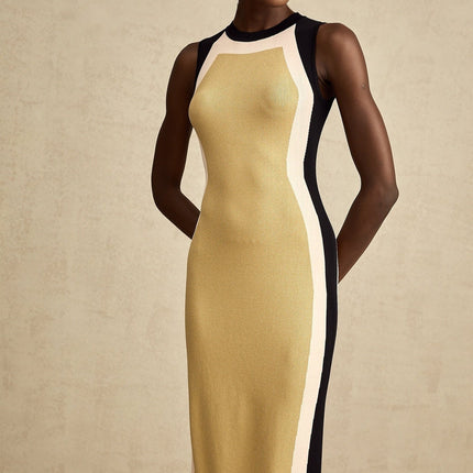 Malaya Yellow Knitted Midi Dress