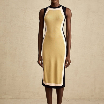 Malaya Yellow Knitted Midi Dress