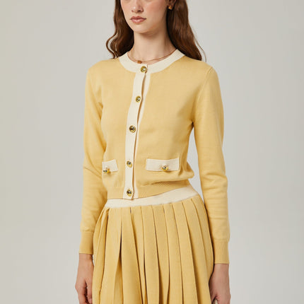 Malaya Yellow Wool Cardigan Skirt Set