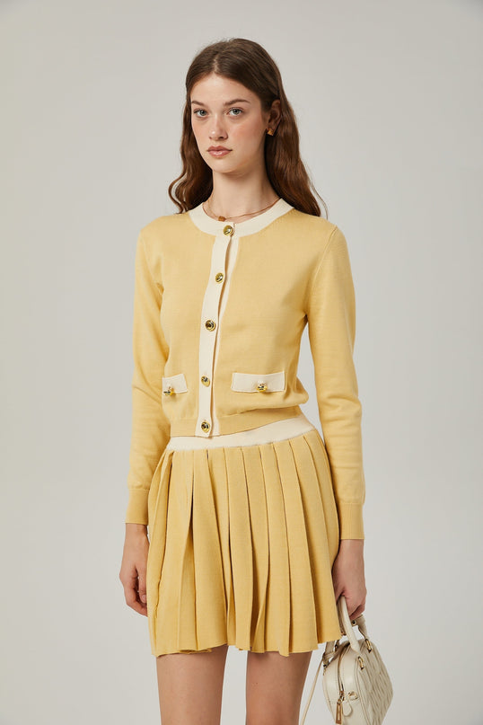 Malaya Yellow Wool Cardigan Skirt Set